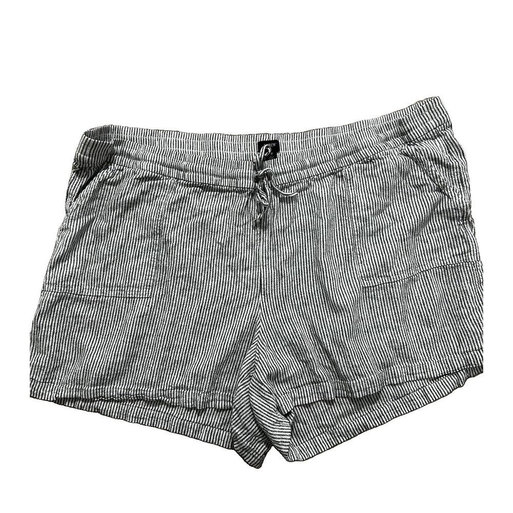 J.Crew Women's 2X Black White Striped Linen Blend Pull On Drawstring‎ Shorts
